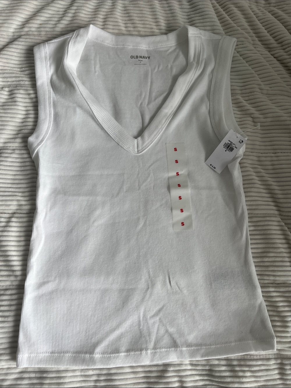 Old Navy White Ribbed V-Neck Tank Top